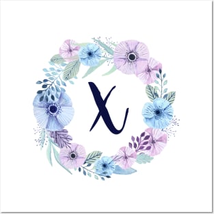 Floral Monogram X Icy Winter Blossoms Posters and Art